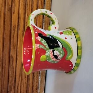 Temptations by Tara 3D Penguin on Sled Christmas JOY 16 oz Tea Coffee Cup Mug